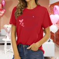 thumbnail image 1 of Chandails de la Saint-Valentin pour Femmes Col Rond Manches Courtes Mode T-Shirt à Imprimé Cœur Ample Léger Confortable Doux T-Shirt de Base Vêtements de Vacances Rouge G, 1 of 4