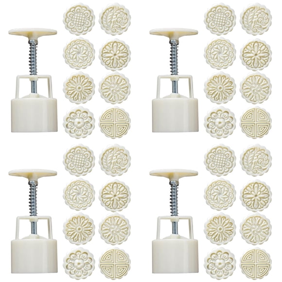 Traditional Square Flower DIY Powerful Festival Baking Tool for Mid-Autumn Party, One Size, White 4Packs
