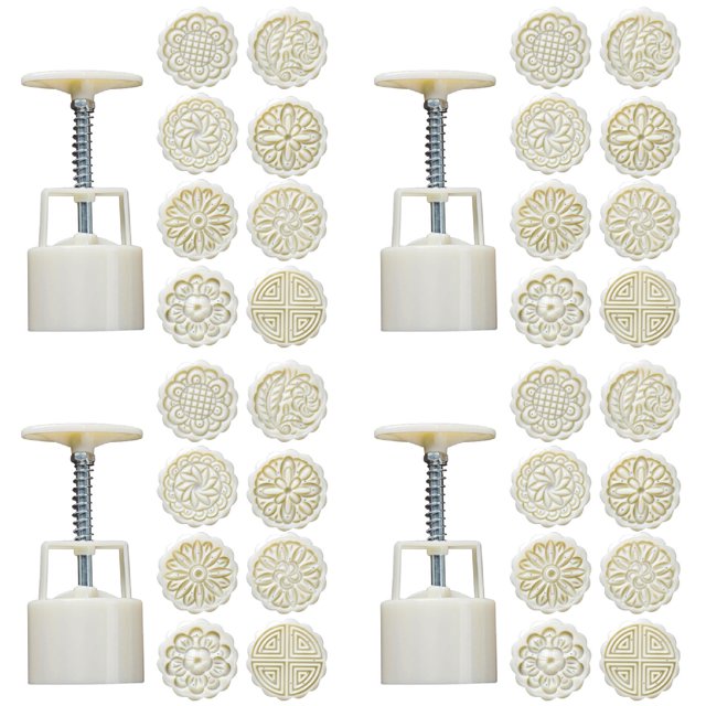 Traditional Square Flower DIY Powerful Festival Baking Tool for Mid-Autumn Party, One Size, White 4Packs