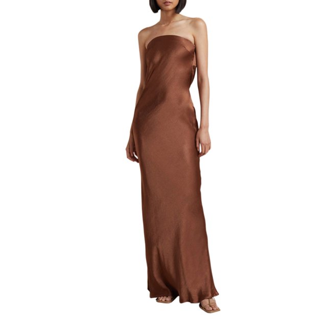 Faithtur Nouvelle Mode Femmes Sans Manches Robe Sans Manches Couleur Unie Bustier Élégant une Seule Pièce, Robe de Banquet de Mariage Cocktail