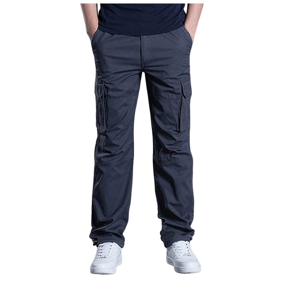 HXWCHs Men's Twill Relaxed Fit Cargo Pants Workwear with Multiple Pockets for Outdoor and Casual Wear L Grey