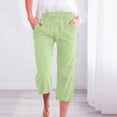 thumbnail image 2 of Timegard Womens Plus Size Pants Capris Cotton Linen Solid Color Casual Loose Cropped Trousers with Pockets, 2 of 5
