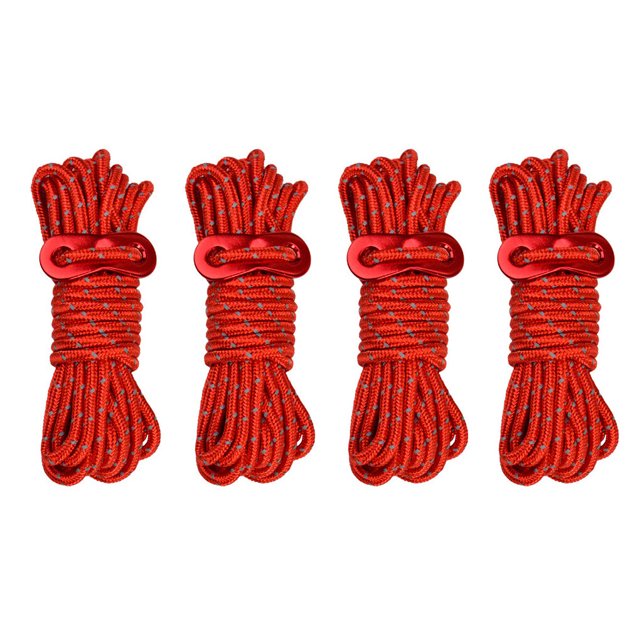 4X Corde de Corde Réfléchissante de Lanière de Tente Corde de Cordon de Vent de Haute Résistance Finition Fine Bricolage Accessoires d'Extérieur Universels Remplacé Partie Rouge