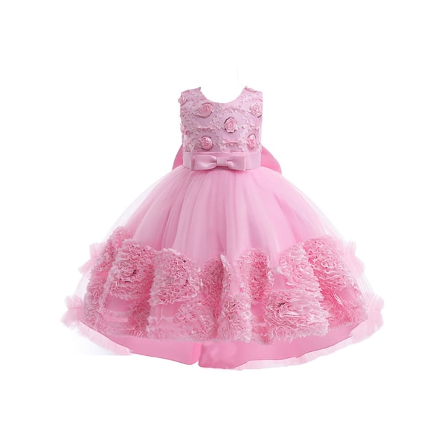 XDZJLR Robes pour Filles Enfants Été Sans Manches Fleur Princesse Défilé Performance Jupe