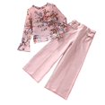 thumbnail image 3 of 2PCS Kids Girls Long Sleeve Printed Tops T Shirts+solid Color Pants Outfit Set Spring Fall Clothes for 7-12 Years, 3 of 8