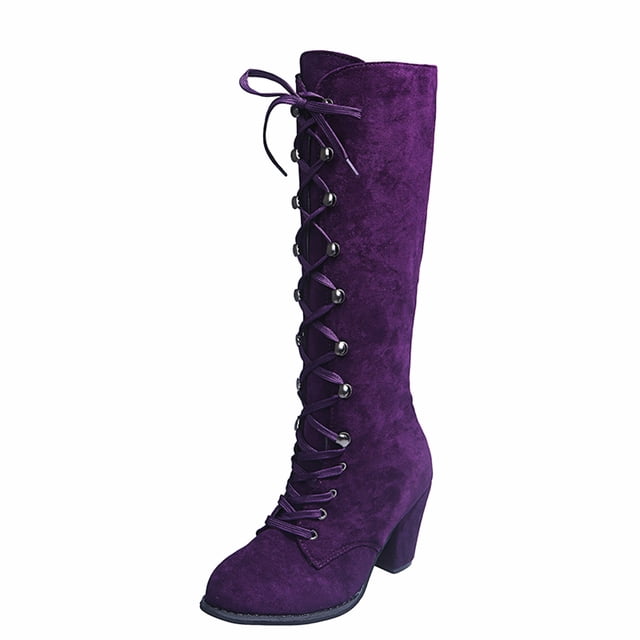 Bottes Rétro Mi-Mollet pour Femmes, Mode Décontractée Vintage, Talon Protecteur pour Gazon, Lacées, Funky, à Lacets, Talons Épais