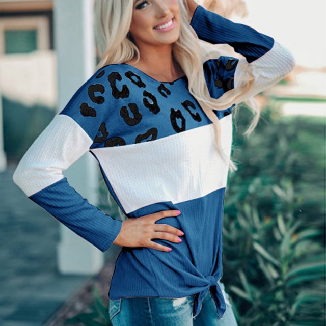 RKSTN Sweaters for Women Fashion Stripe Leopard Print Comfortable Long Sleeves Sweater Tops Fall Sweaters