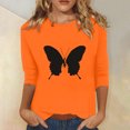 thumbnail image 2 of Dadaria Chemise Orange pour Femmes Hauts T-Shirt à Manches 3/4 Col Ras du Cou Tee Grande Taille Chandail d'Été Blouses 2TG, 2 of 5