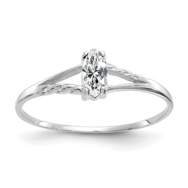 10K White Gold Polished Geniune White Topaz Birthstone Ring