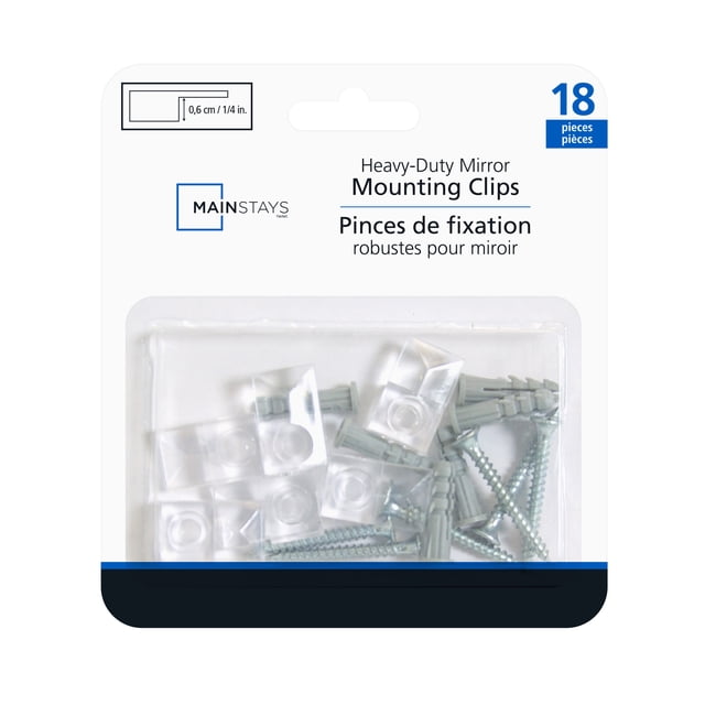 Mainstays Wall & Door Mirror Decor Clips and Screws. Plastic Clips for Wall Mounting. Six (6) Hardware Sets. Recommended for Mirror with 1/4in. Depth