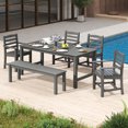 thumbnail image 1 of Gymax Ensemble de Salle à Manger de Patio 6 Pcs Banc Extérieur HDPE Résistant aux Intempéries Table et Chaises Gris, 1 of 3