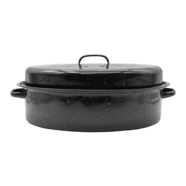Starfrit 10QT Oval Enamel Carbon Steel Roaster with Lid, No PFAS or PFOA, Side Handles, Oven Safe, Easy to Clean, Black