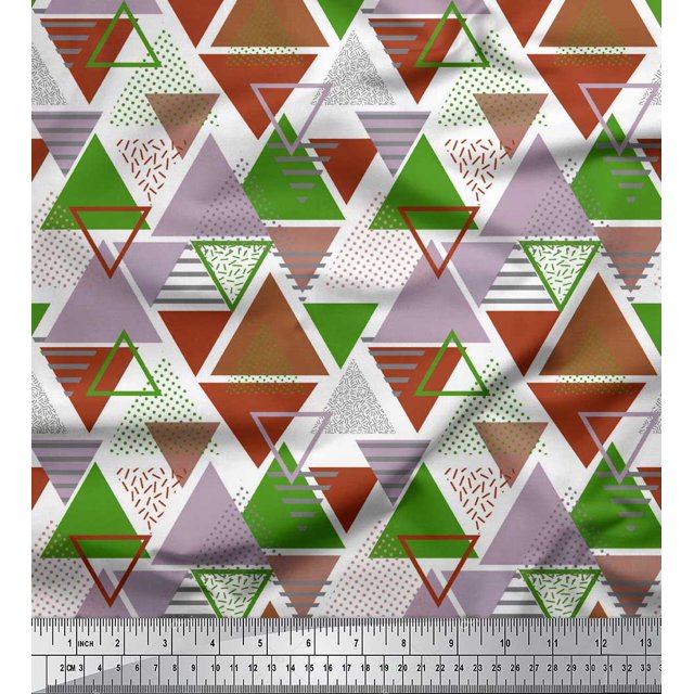 Soimoi Orange polyester Crepe Fabric Triangle Geometric Print Fabric by Yard 52 Inch Wide