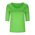 thumbnail image 4 of LOVZFMLL Women's T-Shirts V Neck Half Sleeve Solid Color Casual Basic Tees Spring Summer Clothes Outfits Going Out Tops Green XXL, 4 of 6