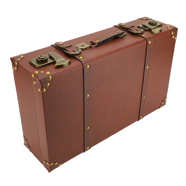 Mini Leather Suitcase, Exquisite Carry On Lightweight Non Wheeled Unique Small Vintage Leather Suitcase Alloy Lock 3D Sewing with Shoulder Strap for Overnight