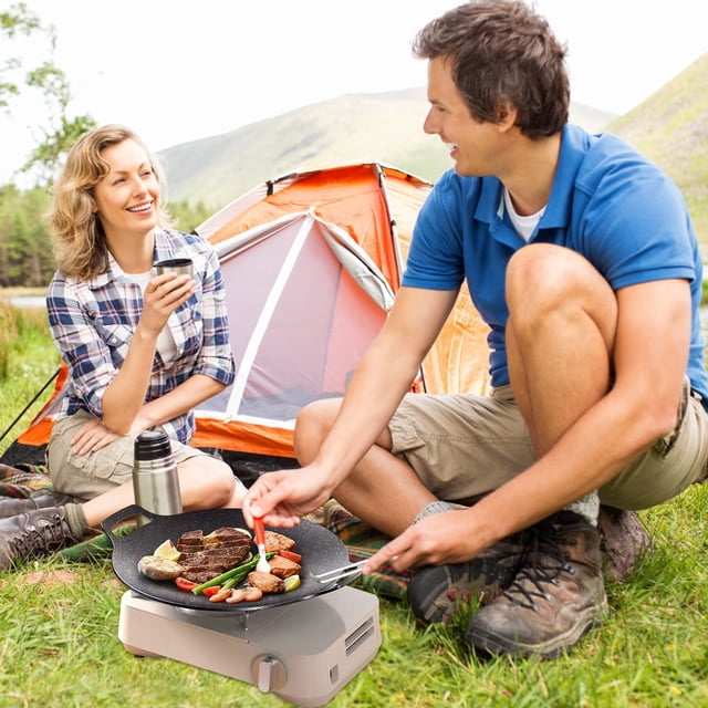 LSLJS Rond Fer Rôtir Crevettes Lisse Antiadhésif Rôtir Fer Rôtir Pique-Nique Extérieur Portable Barbecue Cuisinière à Cassette Universelle, Poêles de Gril