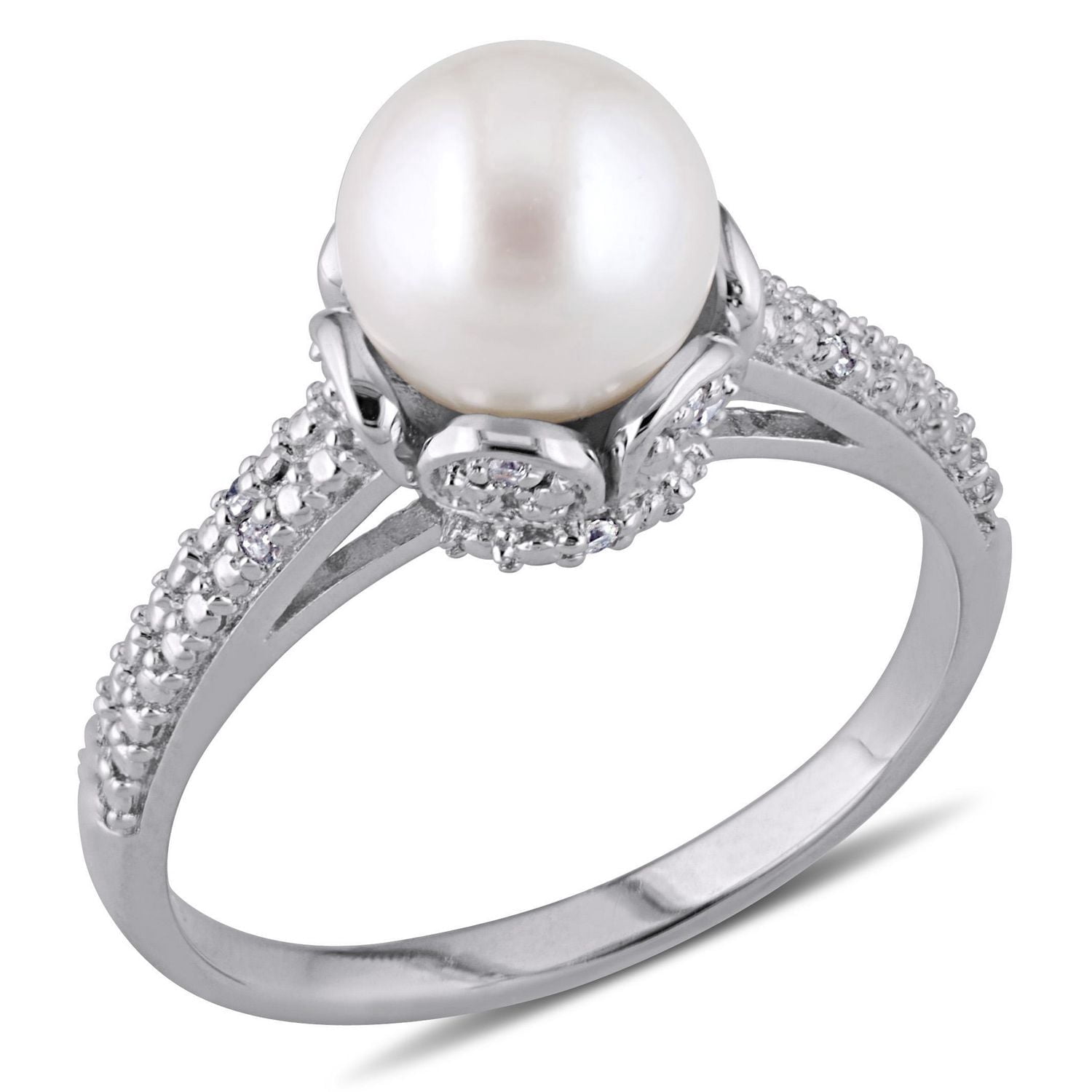 Bague Miabella avec perles d’eau douce cultivées et accents de diamants en argent sterling