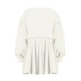 thumbnail image 3 of Womens Oversized Sweatshirt Dress Long Flowy Patchwork Pullover Tops Cute Drop Shoulder Sweatshirts Fall Long Sleeve Mini Dress Teen Girls Crewneck Solid Tunic Pleated Loose Clothing Beig, 3 of 4