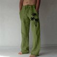 thumbnail image 1 of cllios Cotton Linen Pants for Men Palm Tree Tropical Print Beach Pants Regular Fit Elastic Waisted Drawstring Lounge Trousers with Pockets Lightweight Breathble Beachwear, 1 of 5