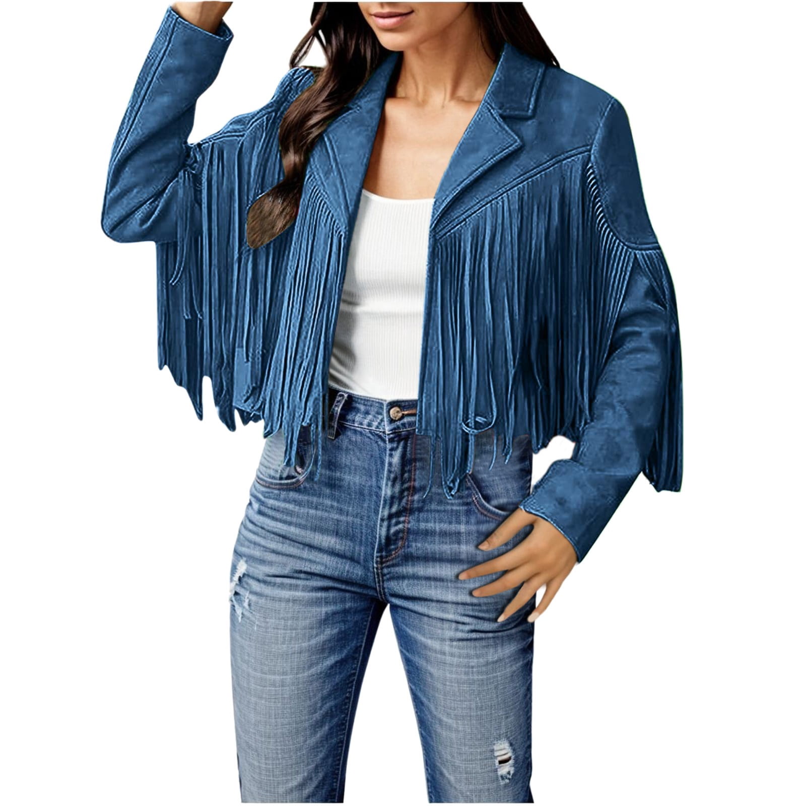 2025 Femmes Franges Femmes Veste Légère Vestes Décontractées Femmes Grande Taille Veste Décontractée à Franges Moto Courte