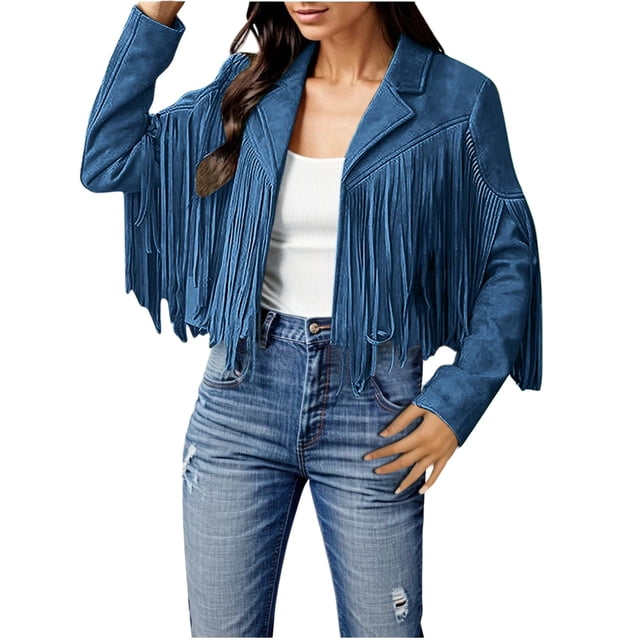 2025 Femmes Veste Décontractée à Franges Femmes Vestes Grande Taille Femmes Veste à Franges Moto Courte