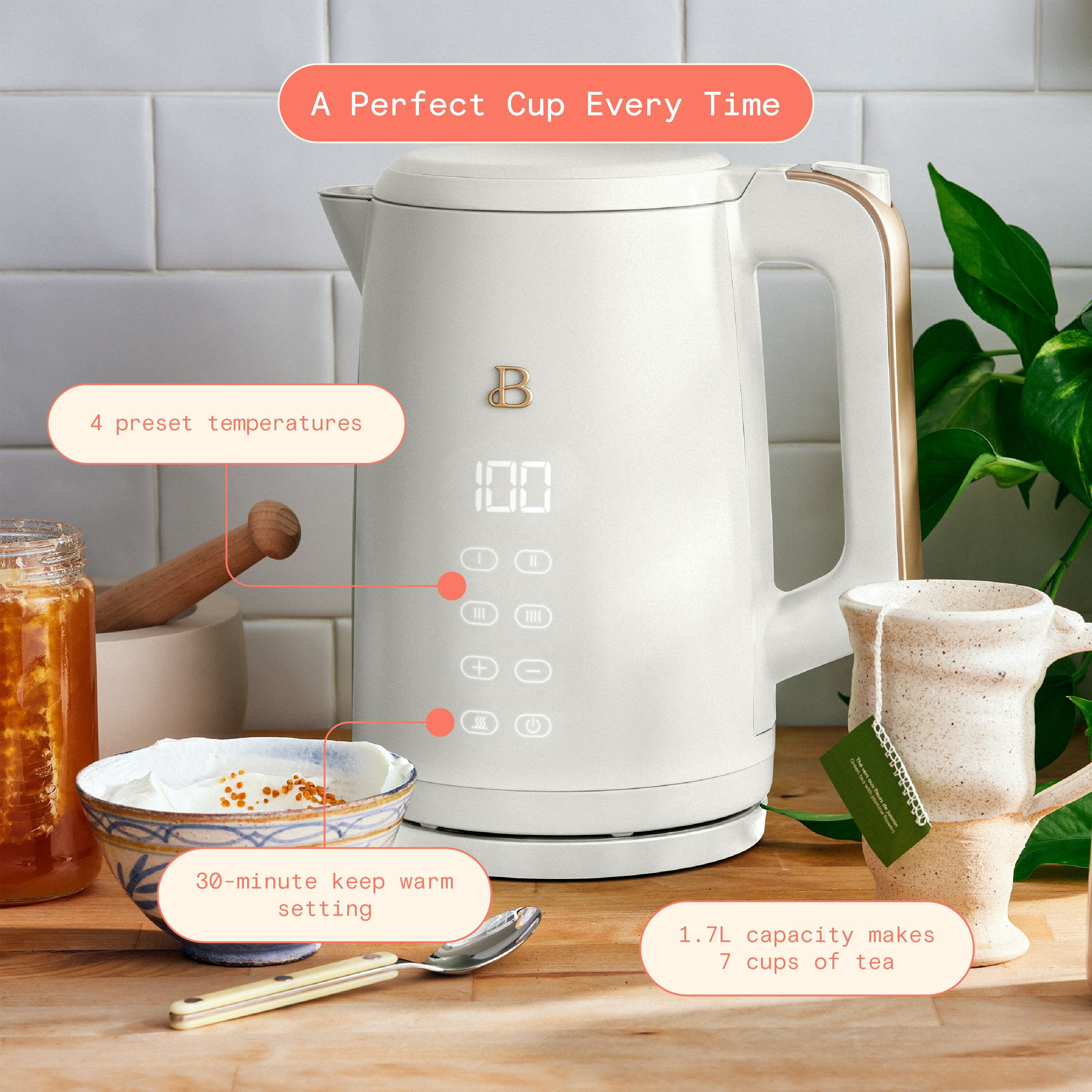 Bouilloire électrique Beautiful par Drew Barrymore – 1,7 litre, 1500 W, activation à une touche