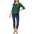 thumbnail image 2 of INSPIRE CHIC Chemisier pour Femme à Col Peter Pan Contrastant, Manches 3/4, Chemises, L Vert Foncé, 2 of 7