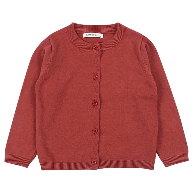 LSLJS Cardigan pour Tout-Petits Garçons Filles, Cardigan pour Bébé à Boutons, Col Rond Basique, Cardigan Uni, Chandail pour Enfants, Cardigans pour Filles, Tenue d'Uniforme Scolaire pour Enfants ( Rouge, 5-6 Ans )