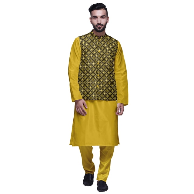 Atasi Solid Kurta Pajama & Printed Nehru Jacket Set For Mens Party Wear