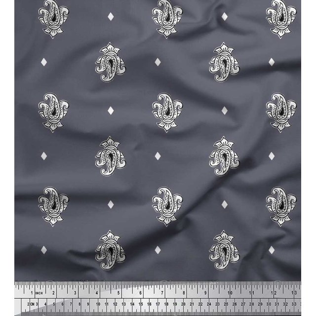 Soimoi Poly Georgette Fabric Diamond & Paisley Block Decor Fabric Printed Yard 42 Inch Wide