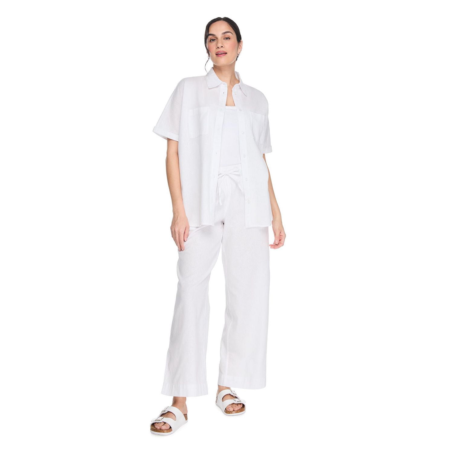 Pantalon à jambe large en mélange de lin George pour femmes
