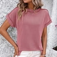 thumbnail image 2 of AherBiu Hauts d'Été pour Femmes à Manches Courtes, Rayés, Côtelés, Col Ras du Cou, Chemises Décontractées Amples, Blouse, 2 of 6