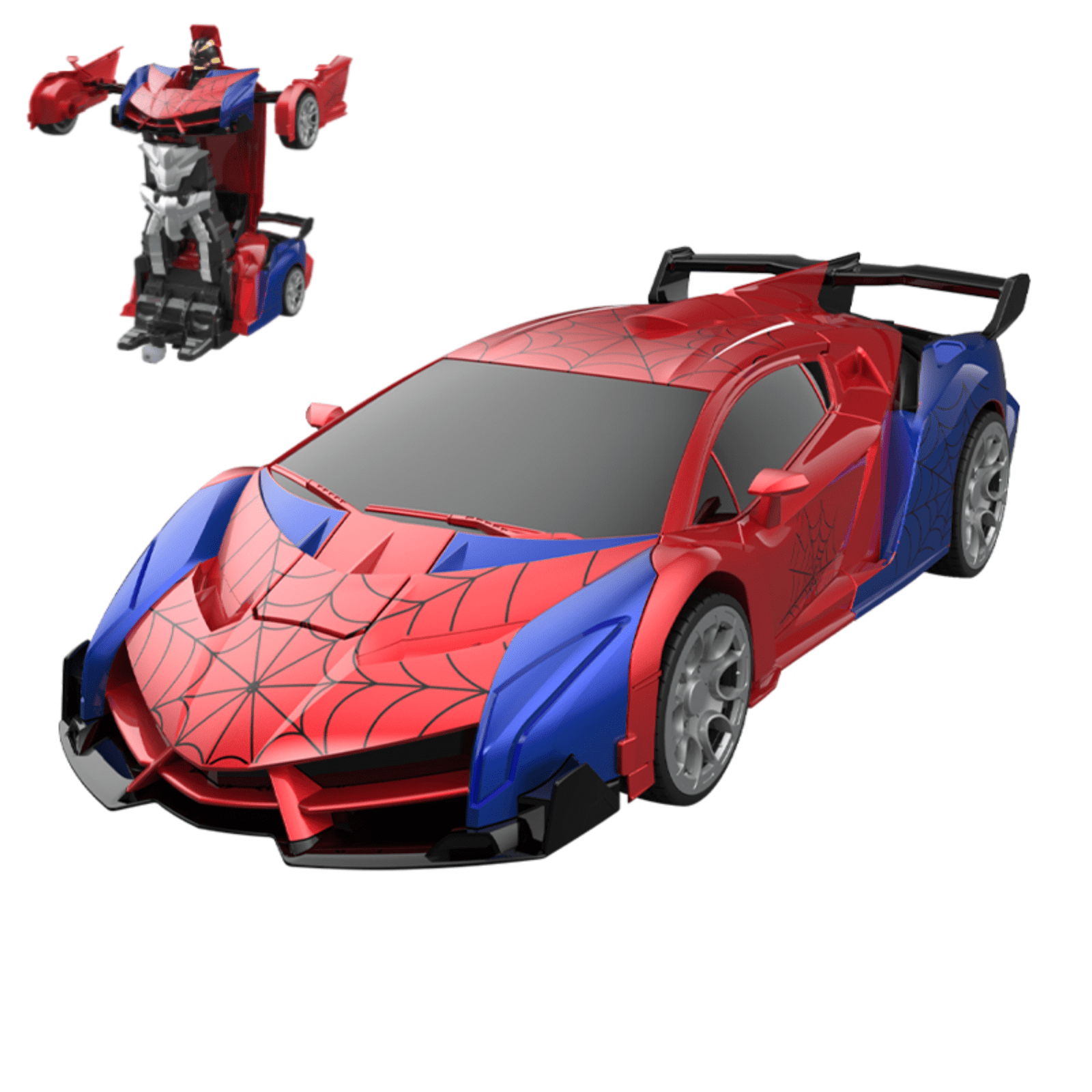 Red Spider Transformer RC Car: 1:18 Scale 2.4G Remote Control Vehicle with One-Button Transformation, 360° Stunt Rotation, Cool Headlights & Blue Bottom Lights, 40-Minute Playtime via 3.7V 800mAh