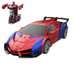Red Spider Transformer RC Car: 1:18 Scale 2.4G Remote Control Vehicle with One-Button Transformation, 360° Stunt Rotation, Cool Headlights & Blue Bottom Lights, 40-Minute Playtime via 3.7V 800mAh