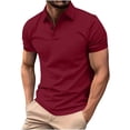 thumbnail image 3 of HVOBTTY Mens Summer Soft Versatile Pullover Casual Fashion Solid Color Collared Short Sleeve Loose Breathable Daily Base Layer Tops Wine, M, 3 of 5