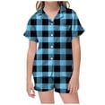 thumbnail image 2 of MIASHUI Pyjama pour Enfants Filles Garçons, Doux et Confortable, à Carreaux, Ensemble de 2 Pcs, Bleu Ciel, 8-9 Ans, 2 of 4