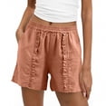 thumbnail image 1 of LVHAOGJOB Womens Shorts Elastic Waist Summer Cottton Linen Plus Size Orange Solid Color Drawstring Shorts Pants for Ladies Loose, 1 of 5