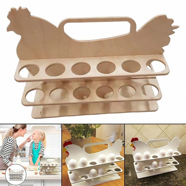 Oleegame 1PC Produce Storage creative hen shaped egg storage rack Farm the coop egg storage rack wooden egg rack kitchen storage organizing rack Beige