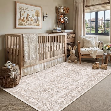 BERTHMEER 3'x5' Small Area Rugs for Living Room Bedroom Dining Room Office Farmhouse Distressed Washable Vintage Traditional Neutral Indoor Rugs Carpet Tapis, Brown