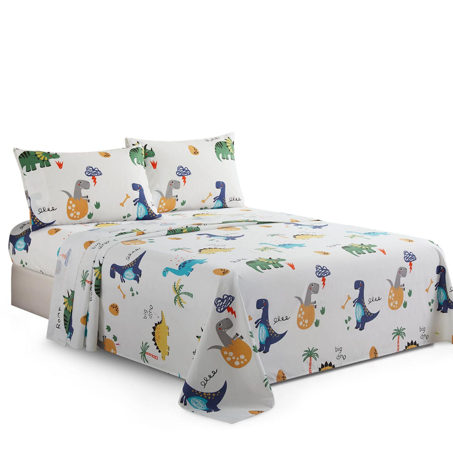 Literie Marina Décoration pour enfants, garçons et tout-petits, imprimée, 600 fils au pouce carré, douce, en mélange de coton percale, toutes saisons, motif dinosaure, zoo, dinosaure
