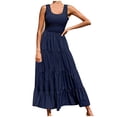 thumbnail image 1 of Penkiiy Robe Maxi d'Été Décontractée pour Femme, Fluide, à Volants, Bohème, Longue, TG, Bleu Marine, 1 of 5