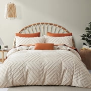 Nayoroom 3 Pieces Jacquard Geometric Pattern Tufted Queen Duvet Cover Soft Lightweight Beige Duvet Cover Set Boho Shabby Chic Bedding Set