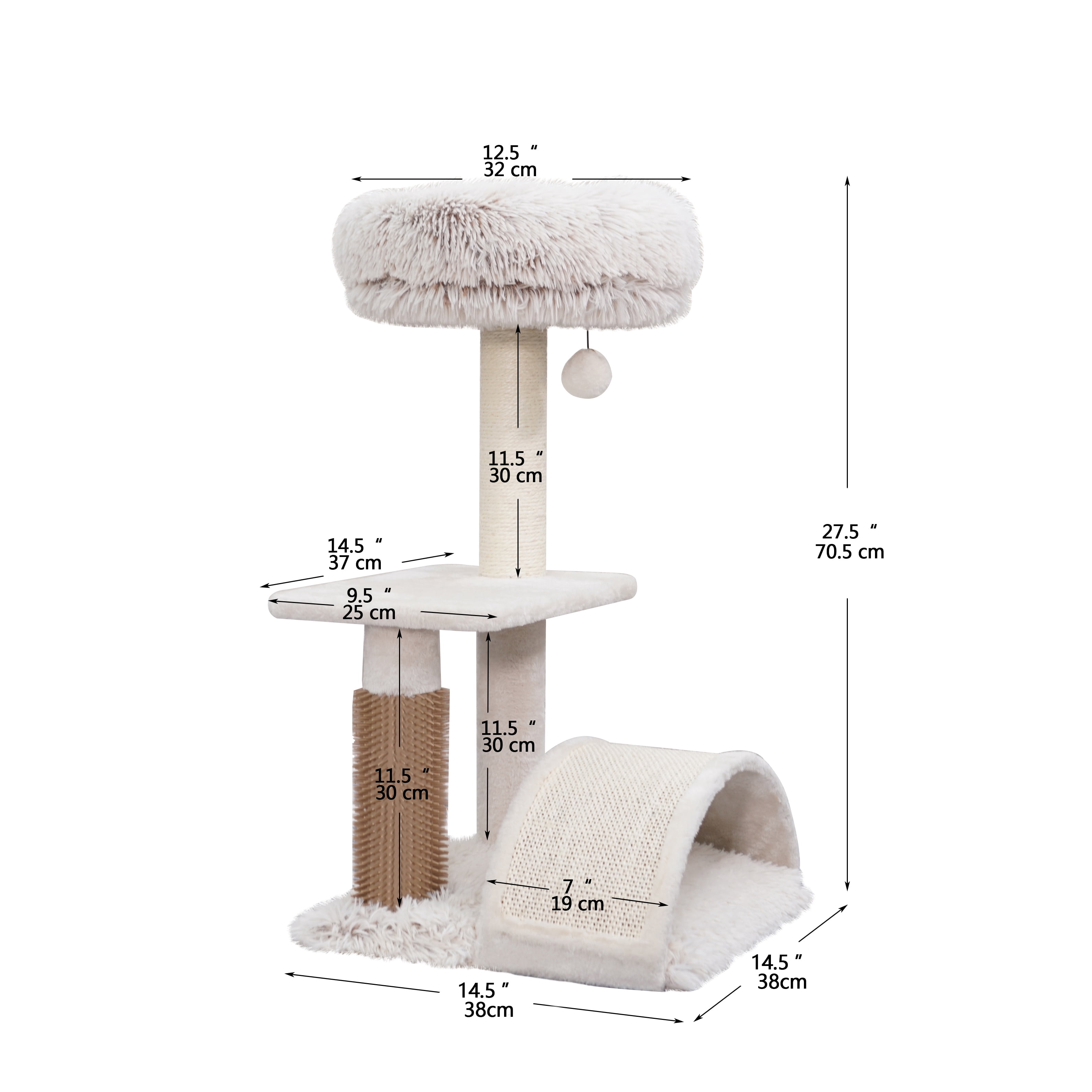 Vibrant Life – Arbre à Chat 3 Niveaux, 27,8" de Hauteur, avec Griffoirs en Sisal, Brosse Intégrale, Crème – Mobilier pour Chats