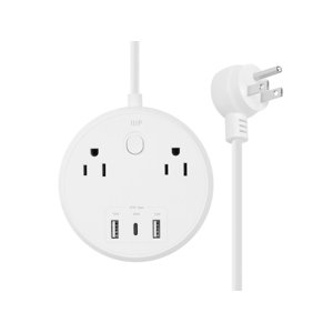 Monoprice USB-C Power Strip Pad - 2 Outlets and 3 USB 57W (2x 12W USB-A 1x 45W USB-C) with 5-Foot Extension Cord, Compac