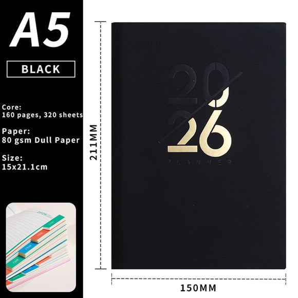 Black Notebook, Work Efficiency Record Book With Simplified Planning Layout, Durable Paper For Daily Scheduling, Note Taking And Task Management
