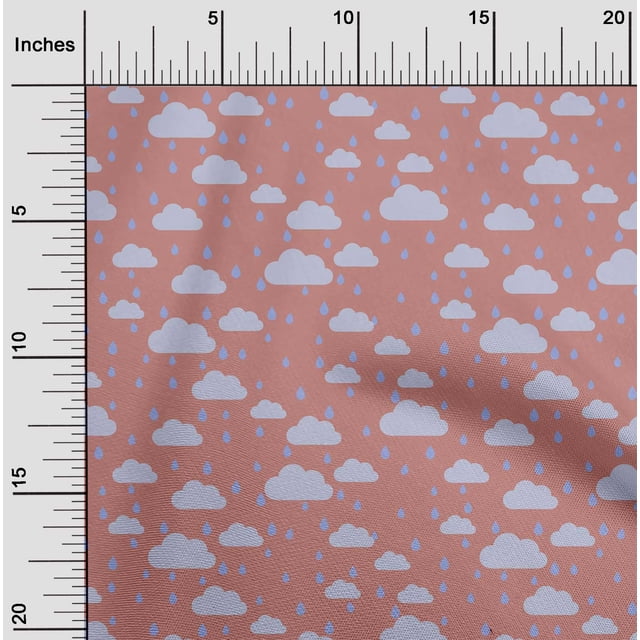 oneOone Polyester Lycra Fabric Raindrop & Clouds Nature Printed Fabric 1 Yard 56 Inch Wide