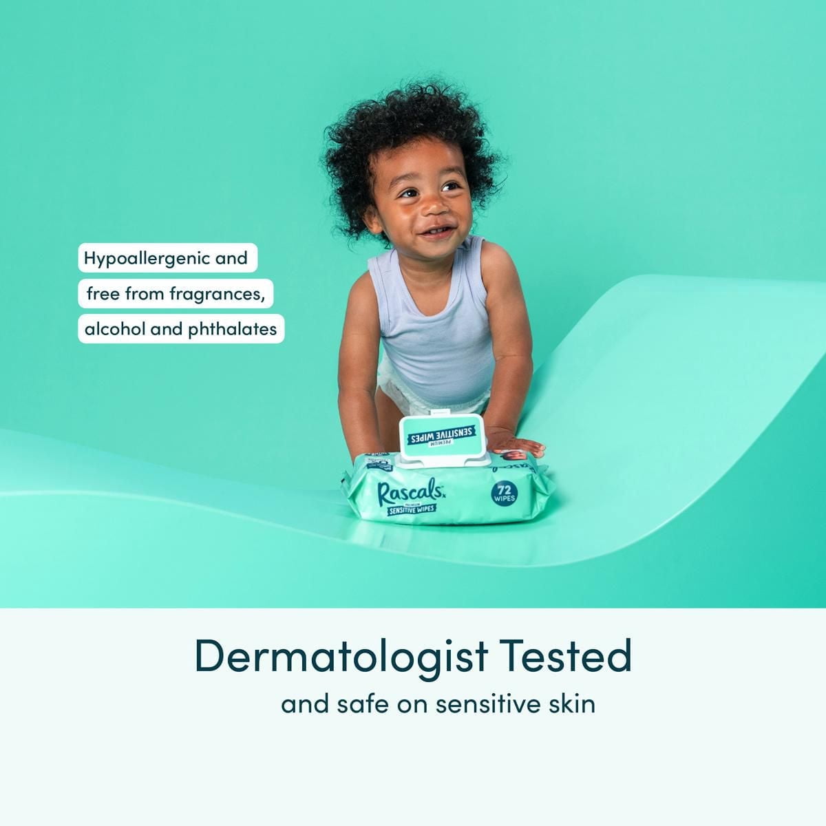 Lingettes Rascals Sensibles pour Bébés, Sans Parfum, emballage individuel Paquet simple (72 lingettes)