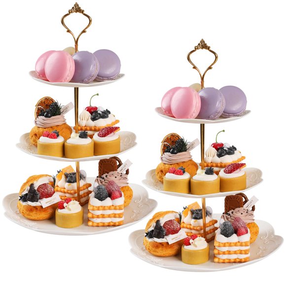 PowerKing 3 Tier Cupcake Stand Cake Stand - Plastic Tiered Serving Tray for Desserts, Candy, and Treats - Perfect for Wedding, Birthday, Tea Party (R