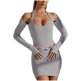 thumbnail image 1 of CEHVOM Femmes Décontracté Aguichant à Col Licou Hanches Manches Longues Robe à Col en V Soldes, 1 of 5
