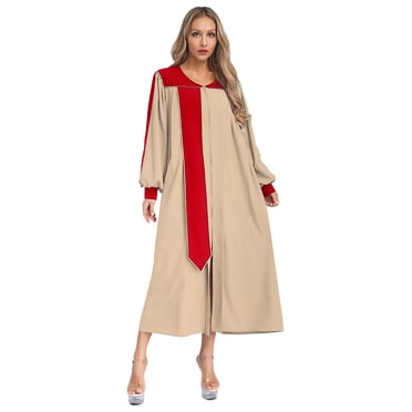 iefiel Womens Color Block Choir Robe Minister Pastor Robe Puff Sleeves Split Zipper Front Gown Graduation Gown Khaki XS